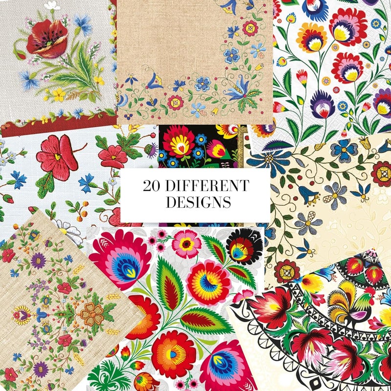 Keep Unique Mystery Pack Decoupage Paper Napkins, 20-ct Assorted Surprise Napkins, Decorative Napkins for Art Craft Junk Journal, Scrapbooking, 20 Different Folk Designs - Image 3